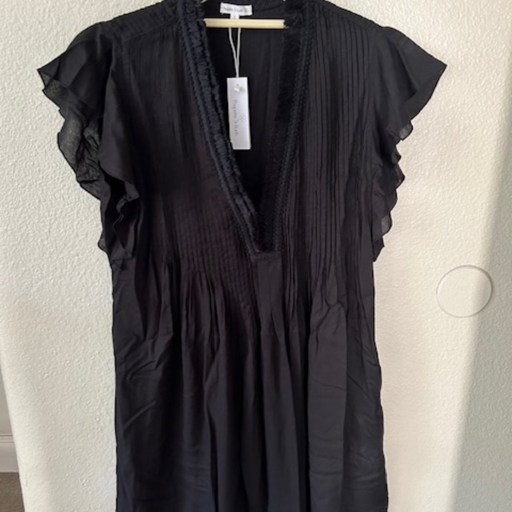 NWT Poupette St. Barth Sasha Fringe Black Lightweight Mini Dress - Small